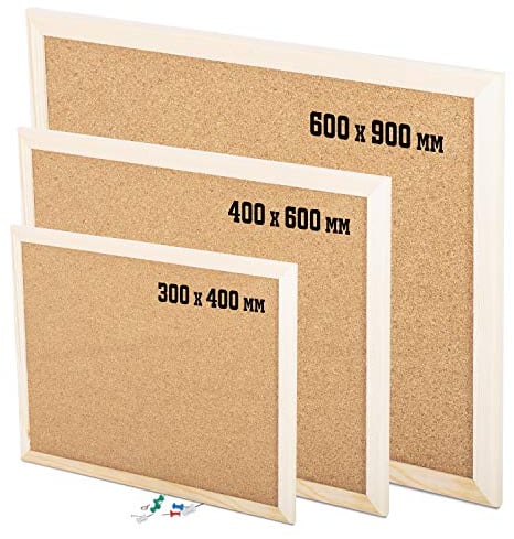 KAV - Cork Notice Office Memo School with 6 Push Pins Classic Wood Natural Frame Board, Brown (Various Sizes to Choose from) (300MM x 400MM)