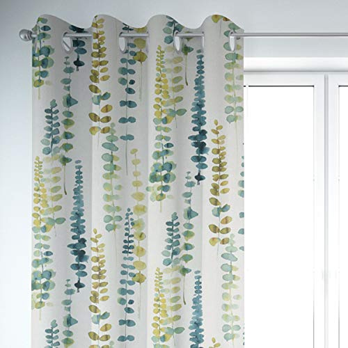 SCHÖNER LEBEN. Vorhang Ranken Blätter Aquarell weiß grün blau 245cm, Gardinen Aufhängung:Ösen
