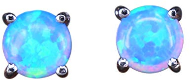 NicoWerk Damen Silber Ohrstecker Opal aus 925 Sterling Silber Blau Rund mit Stein Edelstein Klein SOS391