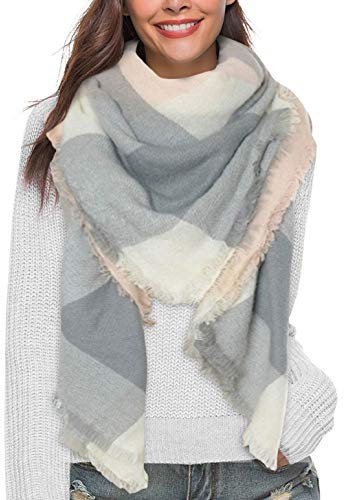 heekpek Écharpe Chale Femme Cachemire Imitation Chaud Automne Hiver Grand Plaid Tissu Glands Foulard (Rose Gris)