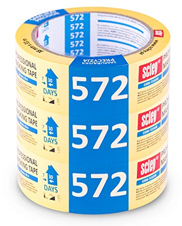 Scley Abdeckband, Kreppband Breite 38mm, Länge 33m, 3 Stück Malerband, Malerkrepp gelb, Klebeband für Malerarbeiten Serie *572*, A0300-720338