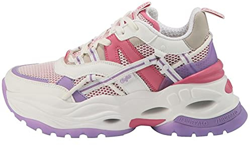 Buffalo Damen Low-Top Sneaker Triplet Hollow, Damen Sneaker,Laufschuhe,Freizeit,sportlich,Women's,Woman,Lady,Ladies,Weiß (White/PINK),38 EU / 5 UK