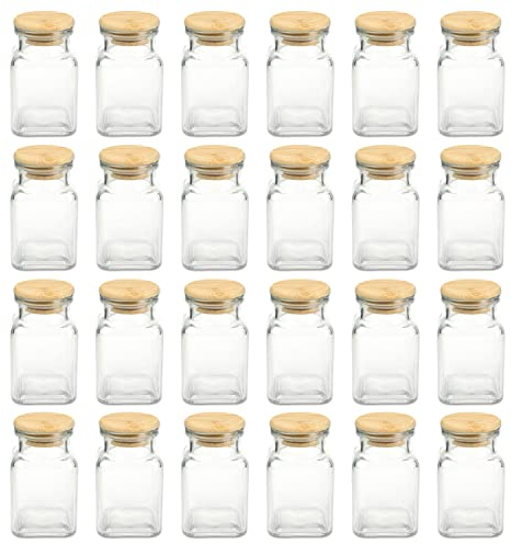 Schramm® Gewürzgläser 150 ml quadratisch 5,5 x 5,5 x 10 cm mit Bambus Verschluss inkl. Etiketten wählbar 6, 12 oder 24 Stück Aufbewahrungsgläser, Größe:24 Stück