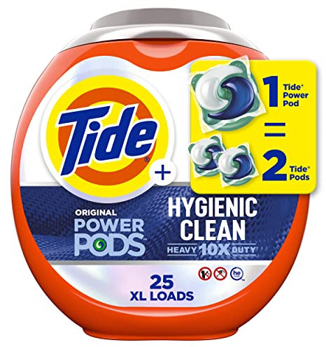 Tide Hygienic Clean Heavy 10x Duty Power PODS Laundry Cleanent Pacs, Original, 25 count, for visible and invisible Dirt