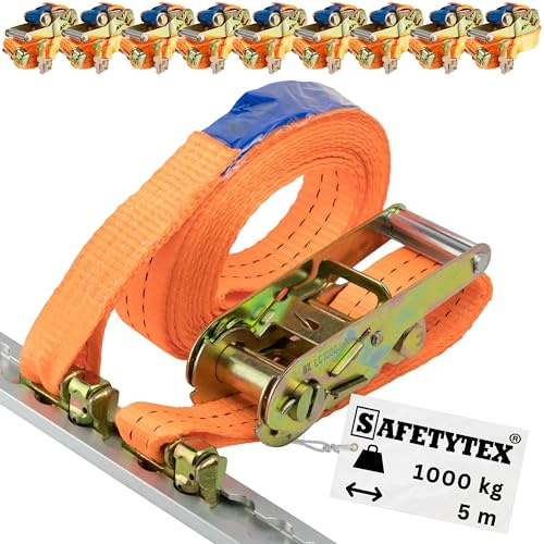 Safetytex Spanngurt Doppelfitting Airlineschiene 35mm 5m 1000kg | 2-teiliger Ratschengurt mit hoher Tragkraft für Zurrschienen, hochfeste Ladungssicherung und sicheren Transport
