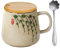 Tasse à café avec couvercle,Tasse à lait en céramique avec couvercle,Tasses à cappuccino en faïence 400 ml,Tasse à café japonaise peinte à la main Tasse à eau sous-glaçure Grande capacité