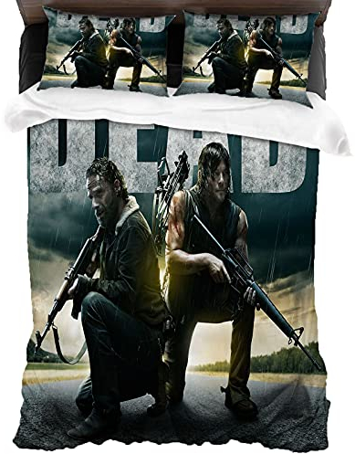 ANSSON Daryl Dixon Bettwäsche-Sets,The Walking Dead 1 Bettbezüge und 2 Kissenbezug,Rick Grimes Fanartikel Bettwäsche 3-teilig (135x200cm+80x80cmx2, Daryl1)