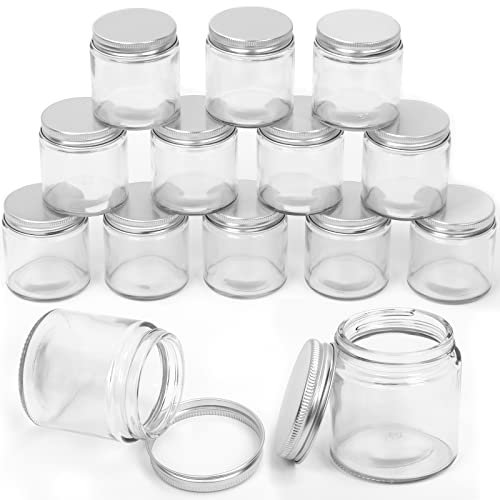 Swpeet 12 paquets 4 oz - 120 ml Kit de combinaison de pot en verre avec couvercle en argent transparent, récipient rond, en verre cosmétique avec couvercle, de voyage, crème, récipient