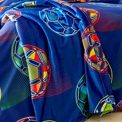 Catherine Lansfield Bright Football Kuscheldecke, Fleece, 130 x 170 cm, Marineblau