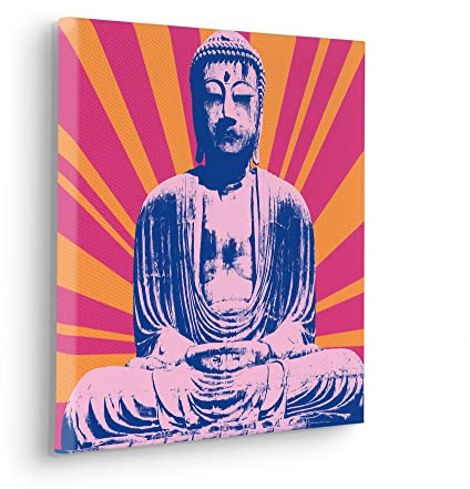 Komar Keilrahmenbild im Echtholzrahmen - Hippie Buddha - Größe 40 x 40 cm - Wandbild, Kunstdruck, Wanddekoration, Design, Wohnzimmer, Schlafzimmer