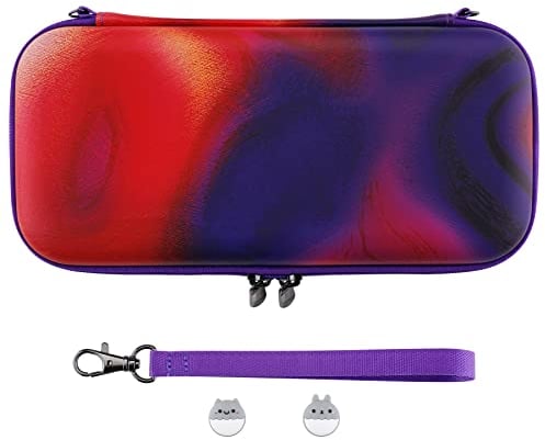 playvital Carrying Case for Nintendo Switch & Switch OLED, Portable Pouch Storage Handbag Travel Bag Protective Hard Case for Switch Console w/Thumb Grip Caps & 10 Game Card Slots - Purple Red Swirl