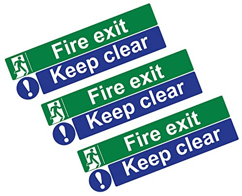 stcky Fire Exit Sign - 30cm x 10cm Ideal Sized Fire Exit Arrow Self Adhesive Vinyl Signs [Pack of 3] (Fire Exit Keep Clear)