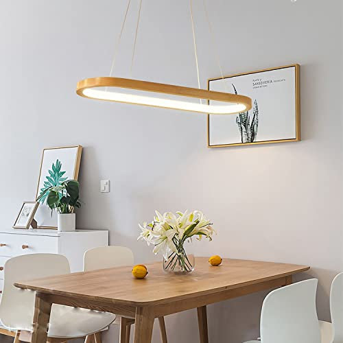 Bellastein LED Hängeleuchte esstisch Pendelleuchte dimmbar mit den Fernbedienung pendellampe Moderne Hänge lampe für büro esszimmer Arbeitszimmer Wohnzimmer Küche Holz Esszimmer Hängeleuchte (90CM)