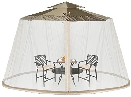 RELAX4LIFE Moskitonetz für 250-300 cm Sonnenschirm & Pavillon, Insektenschutz mit Reißverschlusstür & Befüllbarer Basis, Fliegennetz Verstellbar & Tragbar (Beige)