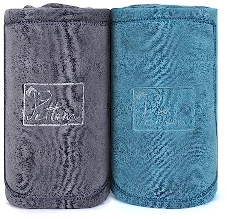 PETTOM 2 Stücke Hundehandtuch Extra Saugfähig mit Taschen, Handtuch Hund Microfaser Schnelltrocknend, 90 * 50cm, Grau&Blau
