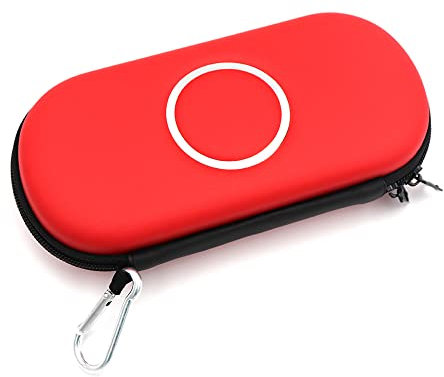 Hartschalentasche für PSP 1000/2000/3000, Aufbewahrungs-Reisetasche Schutzhülle mit Karabiner, Spielekonsolen-Aufbewahrung Zubehör (Rot)
