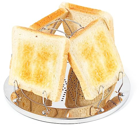 4 Camping Toaster Für Koche,Camping Toaster für Gaskocher,Edelstahl-Faltbarer Toastablett,Mini Toaster Camping Zubehör mit Faltbarem StäNder für Picknick,Reisen,Gasherd
