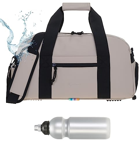 Sporttasche Fitness Tasche Damen Herren Kinder 46 cm 24 L Plane wasserabweisend Schuhfach Nassfach Reisetasche Handgepäck Freizeittasche Hydo Gym Bag 12891 + Trinkflasche (Sand Beige)
