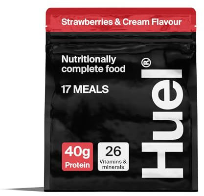 Huel Black Edition High Protein Complete Meal Replacement, 17 Meals, Strawberries & Cream Flavour, 40g of Protein Per Serving, Ready Meals, Vegan Protein Powder, Gluten-Free, Non-GMO