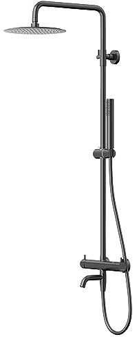 KOLMAN Badezimmer Duschset Schwarz LUGO Duschsäule Brausegarnitur mit Duschmischer und Auslauf