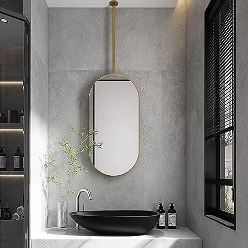 Espejos de baño ovalados Grandes para sobre Fregadero Marco de Metal Espejos montados en el Techo Espejo Colgante Decorativo Moderno para Entrada Baño Baños Sala de Estar, Dorado (Size : 50cmx70cm)