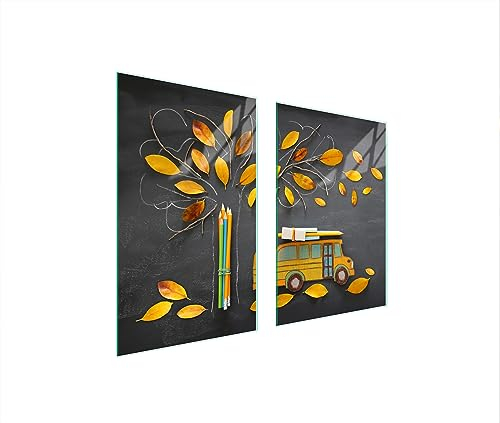 TMK ArtDeko Tabla de cortar decorativa de cristal templado y cubre vitro, Placa protectora de vitrocerámica 65 x 52 cm 2 piezas, para inducción, protección contra salpicaduras, hojas