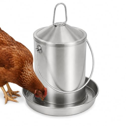 Gekufa Bebedero de Pollo de 3 L, Acero Inoxidable 304, sin BPA | dispensador de agua para aves de corral