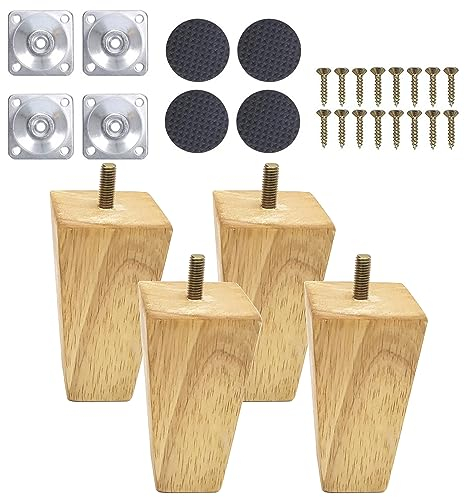 Pieds De Meuble en Bois Coniques - 4 Pièces pour Canapé, TV, Lit, Table à Manger, Sièges, Fauteuil - Remplacement (Carré, 8cm)