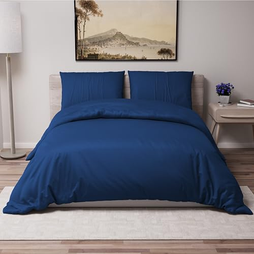 Dreamzie - Bettwäsche Set 200x200 cm mit 2 Kissenbezügen 80x80 cm Dunkelblau - Bettbezug 200x200 Erwachsene aus 100% Mikrofaser - Zertifiziert ohne Chemikalien (Oeko TEX)