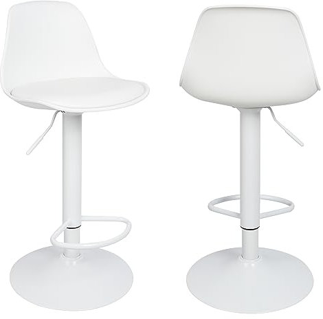 Lot de 2 Tabourets de Bar avec Dossier et Repose-Pieds,Réglable en Hauteur et Rotative à 360°,Chaises de Bar Cuisine en Plastique,Robuste et Ultra Silencieux-2pc-B Blanc Pur