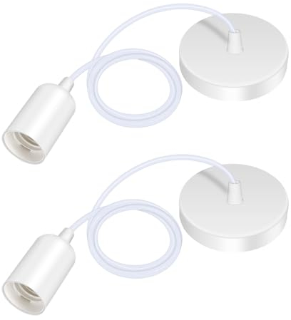 2 Pezzi Portalampada E27 in Metallo, Lampada a Sospensione Accessori, con 100CM Regolabile Cavo, E27 Lampada a Sospensione per Ristoranti, Cucina, Soggiorno, Caffè, Bar(Bianco)