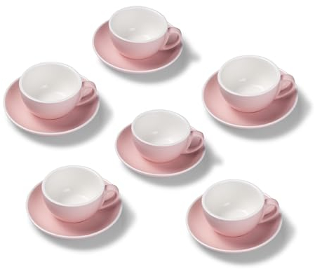 Terra Home 6er Cappuccino-Tassen Set - Rosa, 200 ml, Matt, Porzellan, Dickwandig, Spülmaschinenfest, italienisches Design - Kaffee-Tassen Set mit Untertassen