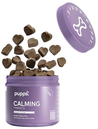 Pupps Calming Dog Treats - Natural Stress & Anxiety Relief, Vet-Approved, Perfect for Travel, Separation, Barking & Hyperactivity - 100% Delicious & Non-Drowsy Formula Natural Dog Treats