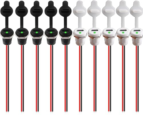 RUNCCI-YUN 10Pcs Wasserdichte USB-C Buchse, 2-Draht Einbau Typ-C, USB Pigtail Kabel für Panelmontage Mit Muttern-Sicherungsplatte, Staubkappe, LED-Licht - Schwarz und Weiß