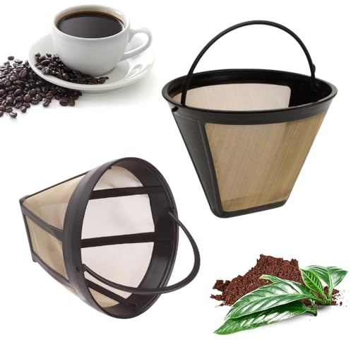 LPAMABA 2 Filtro de Café Permanente, Filtros Cafetera Numero 4, Filtro de Café Reutilizable con Asa, Filtro Permanente Cafetera Goteo 8-12 Tazas, Filtro Reutilizable para Cafetera