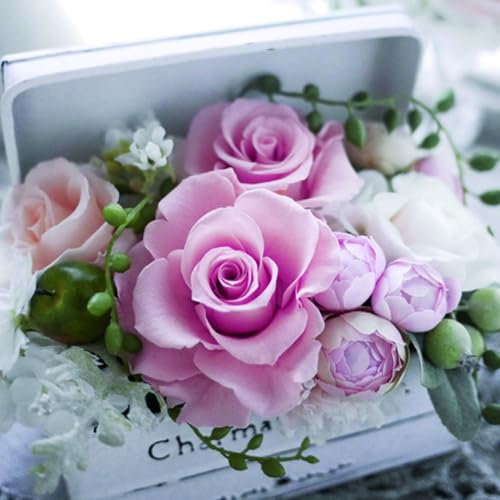 Lot de 20 serviettes en papier avec motif fleurs, jardin et nature, roses dans un petit coffre comme décoration de table Convient également pour le découpage et la technique des serviettes 33 x 33 cm