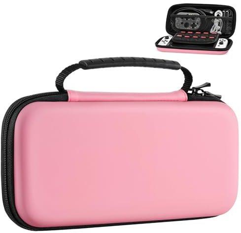 MoKo Funda para Nintendo Switch y Switch OLED con 10 Ranuras para Tarjetas de Juego, Estuche de EVA Portátil, Funda de Viaje para Accesorios y Juegos de Nintendo Switch, Rosa Pastel