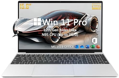 Amita 15.6 Laptop,12th Gen N95(Up to 3.4Ghz), DDR4 16G RAM, 512GB NVME SSD,Windows 11&Office 2019,Fingerprint Lock,Portable Notebook PC with Backlit KB,Silver(16+512GB)