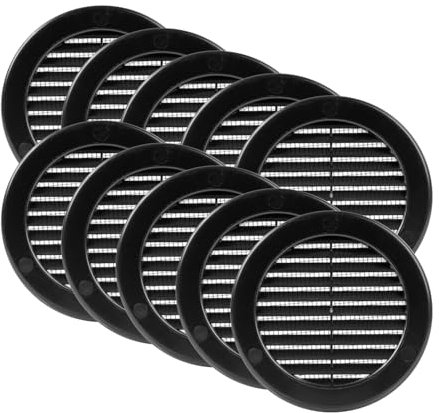 Vent Systems Lot de 10 couvercles d'aération ronds en plastique noir de 10,2 cm de diamètre (dimensions d'ouverture) – Grille d'aération pour la maison