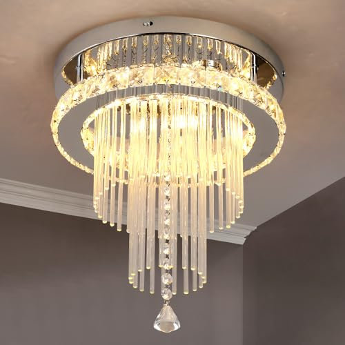 Deckrico Kristall Kronleuchter 30cm Moderne LED Deckenleuchte Unterputz Beleuchtungskörper für Küche, Schlafzimmer, Flur (Variables Licht)