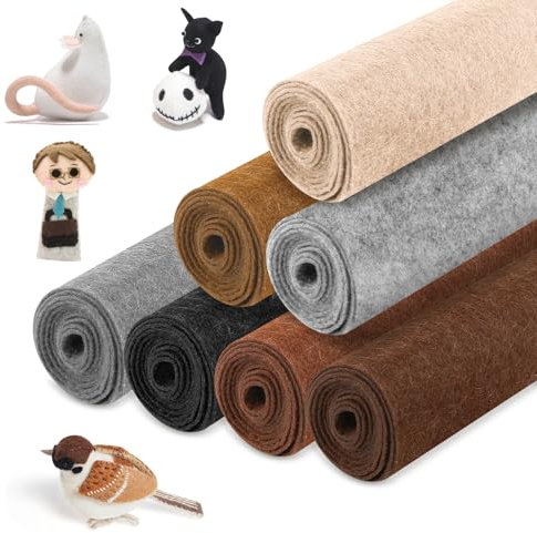 Brauner Filzstoff, 7 Bögen, weich, grau-braun, Farbserie, Filz, 20 x 90 cm, Filzstoff, 1 mm dick, für Bastelarbeiten, Nähen, Vlies-Patchwork