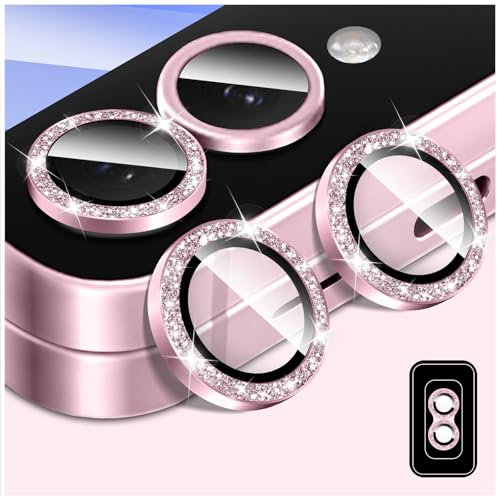 Kucheed Protecteur D'objectif D'appareil Photo à Paillettes pour Samsung Galaxy Z Flip 5, Couvercle de Caméra en Verre Trempé Anneaux Métalliques Individuels à Alignement Automatique