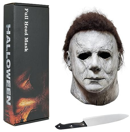 Xambop Michael Myers Maske Ganzer Kopf Horror Schwarz Latex Maske Kostüm Requisiten (Asche)