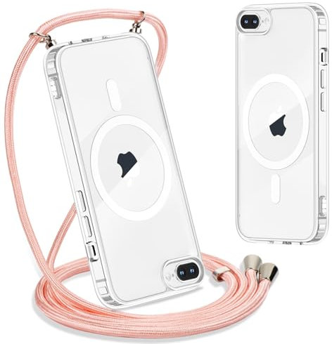 Yoedge Handykette für iPhone 8 Plus/iPhone 7 Plus Hülle mit Band 5,5, Transparente Magnetisch Handyhülle Kompatibel mit MagSafe, Dünn Silikon TPU Stoßfest Schutzhülle mit Kordel zum Umhängen,Roségold