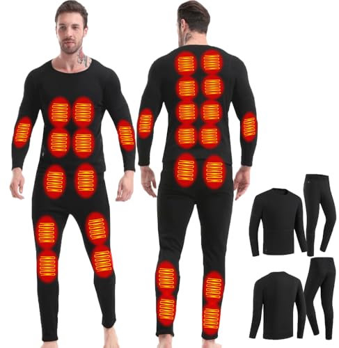GHKWXUE Winter Men Herren Elektrische Heizung Thermal Underwear Set USB-Konstanttemperatur 28 Zonen intelligente beheizte Thermounterwäsche Geeignet für kalte Winter-Thermal Underwear zum Skifahren