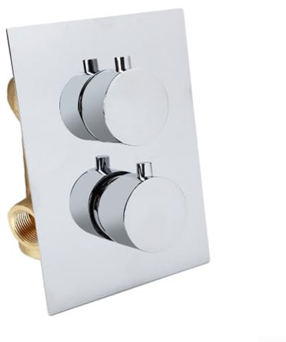 Concealed Thermostatic Shower Mixer Valve G1/2 2 Way Outlet- Chrome- Brass- Temperature- Control Shower for All Plumbing Systems(Chrome)