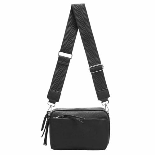ITALYSHOP24 DAMEN TASCHE Cross Over Body Bag Brusttasche Umhängetasche Schultertasche Brieftasche Smartphone Geldtasche Abend Handy Clutch Schwarz