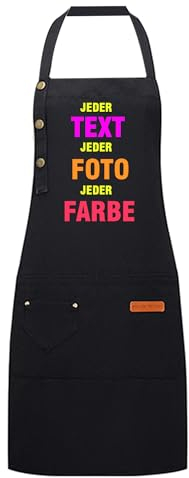Personalisierte Schürze Mit Foto Oder Wunschtext, Grillschürze Für Männer, Kochschürze Herren, Lustige Geschenke (Schwarz)