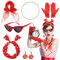 NebulaGlam 50er Jahre Accessoires Damen, 8 Stück Rockabilly Accessoires Damen für Karneval, 1950s Kostüm Set mit Chiffon Schal Handschuhe Sonnenbrille Polka Dot Bandana Ohrringe Halskette (Rot)