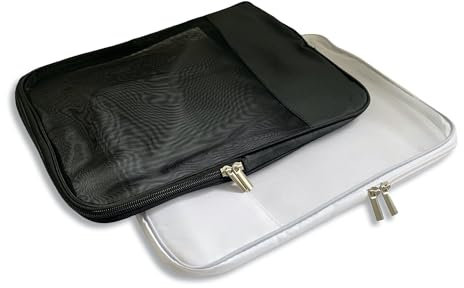 Confezione da 2 buste portadocumenti in rete formato A4, in plastica, con cerniera, trasparenti, per scuola, ufficio, lavoro, viaggi, colore nero e bianco